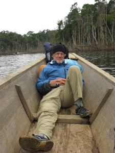 DeBuys taking a break while reporting in Borneo in 2011.