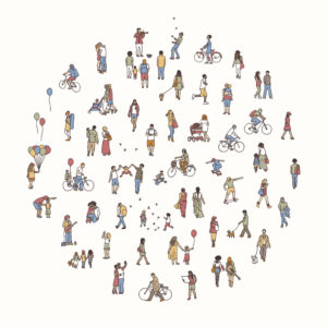 Image of people arranged in the shape of a circle, with a white background.