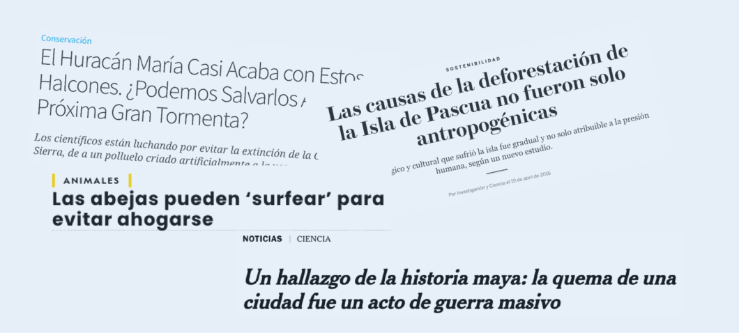 A collage of headlines from articles in Spanish.