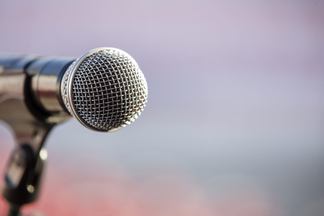 Close-up of a concert microphone.
