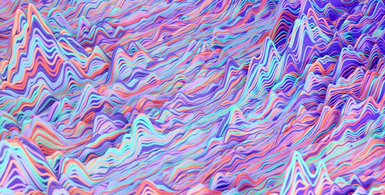 Hundreds of colorful, intersecting wavy lines